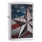 Зажигалка Zippo 28653 Retro Star and U.S. Flag Brushed Chrome (крупнозернистая шлифовка хрома, рисунок звезды на фоне американского флага)
