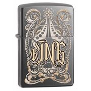 Зажигалка Zippo 28798 King Venetian Black Ice (тонированный цирконием зеркальный хром, гравировка рисунка и надписи Король)