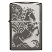 Зажигалка Zippo 28802 2-Sided Pegasus Black Ice (тонированный цирконием зеркальный хром, гравировка Пегаса с обеих сторон, орнамент)